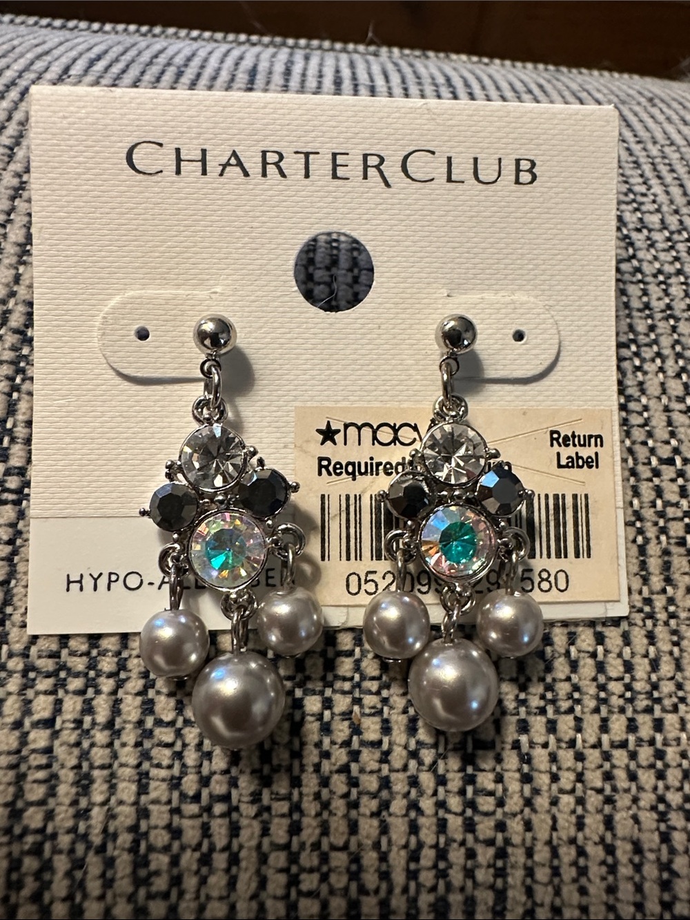 Charter Club Silver-Tone Crystal and Pearl Chandelier Earrings